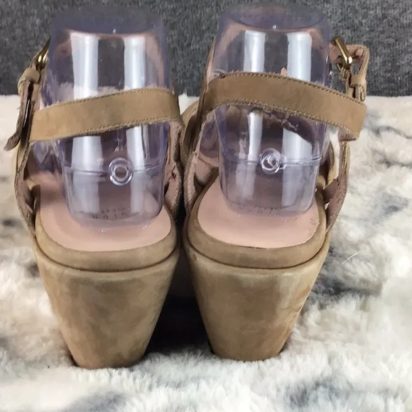 Stuart Weitzman Tan Platform Suede Sandals with Crossover Design Sz 10.5 - Picture 4 of 11